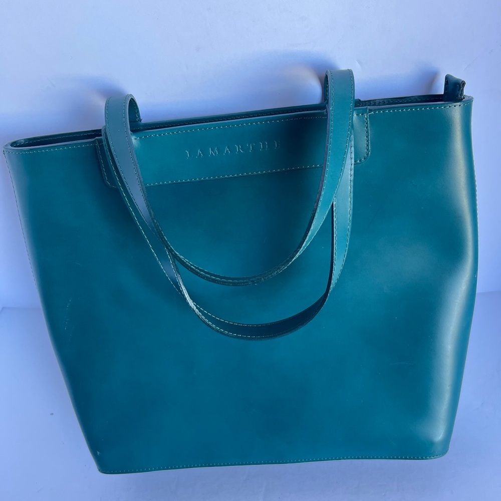 Teal Leather Tote by Lamarthe - Picture 2 of 12